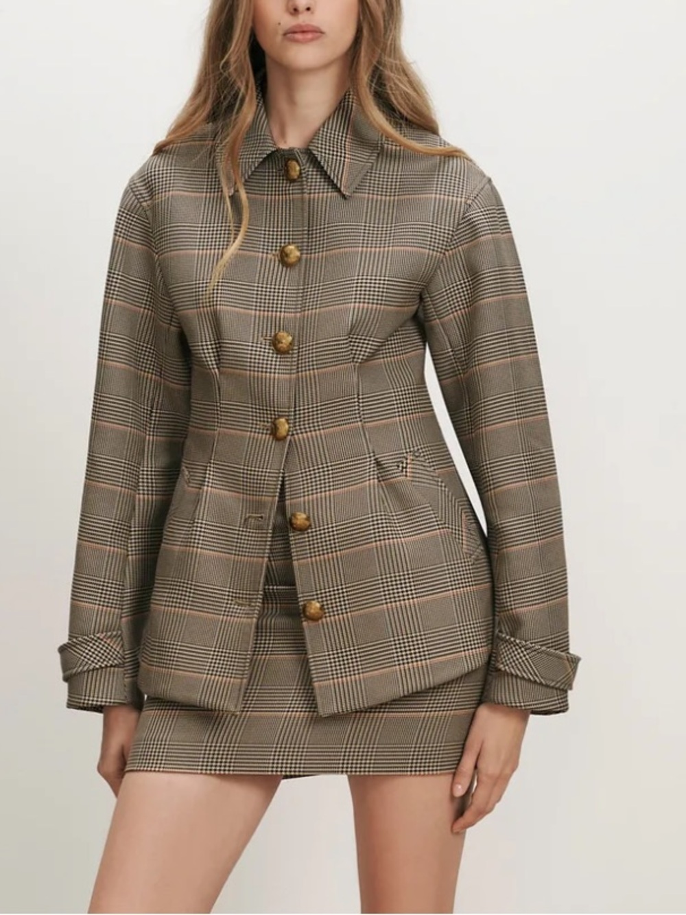 Veronica Beard Severine Tailored Jacket in Khaki Plaid